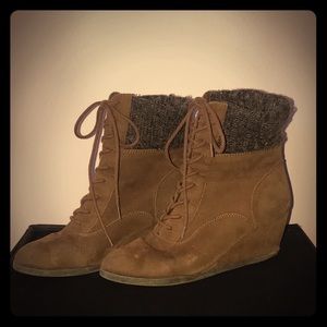 Brown wedge boots